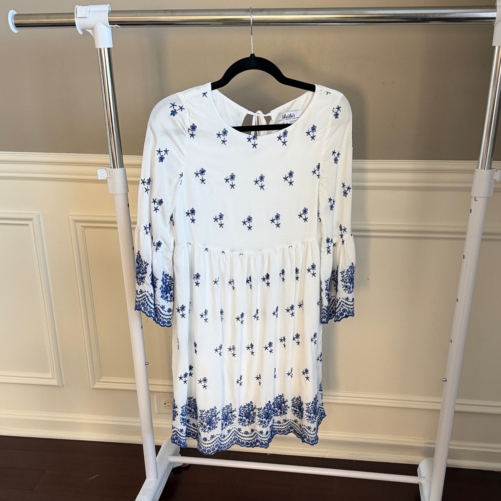 Lulu's White Dress with Blue Floral Accents